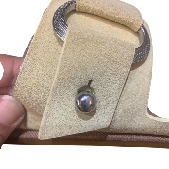 Suede Leather Sandals with Silver Buckle Accents, Modern Beige Slides Rag & Bone - Picture 3 of 9